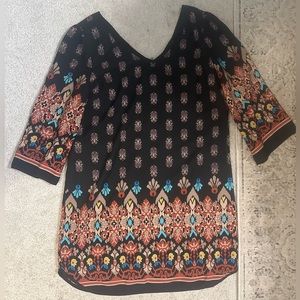 Fabrik Aztec print black dress with zipper detail down the back; size L